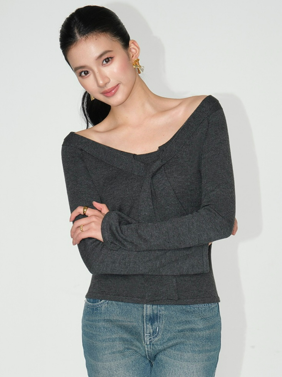 Joey Off Shoulder Tie Front Knit Top-The Black Bow-