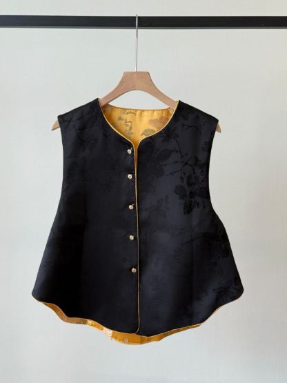 Shuang Hu Two Sided Floral Oriental Vest