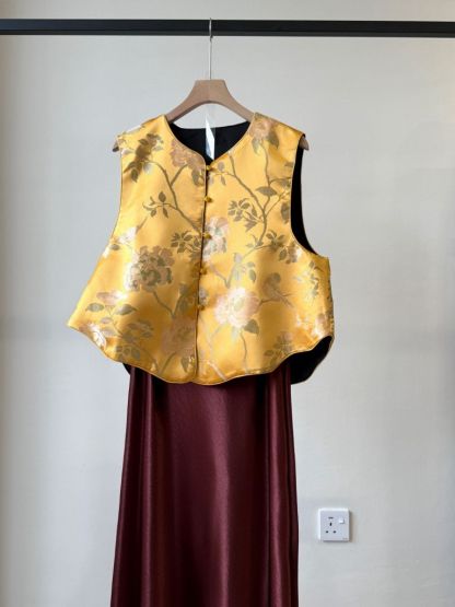 Shuang Hu Two Sided Floral Oriental Vest