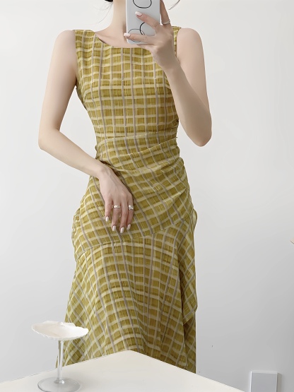 Mavys Vintage Check Bias-Cut Dress