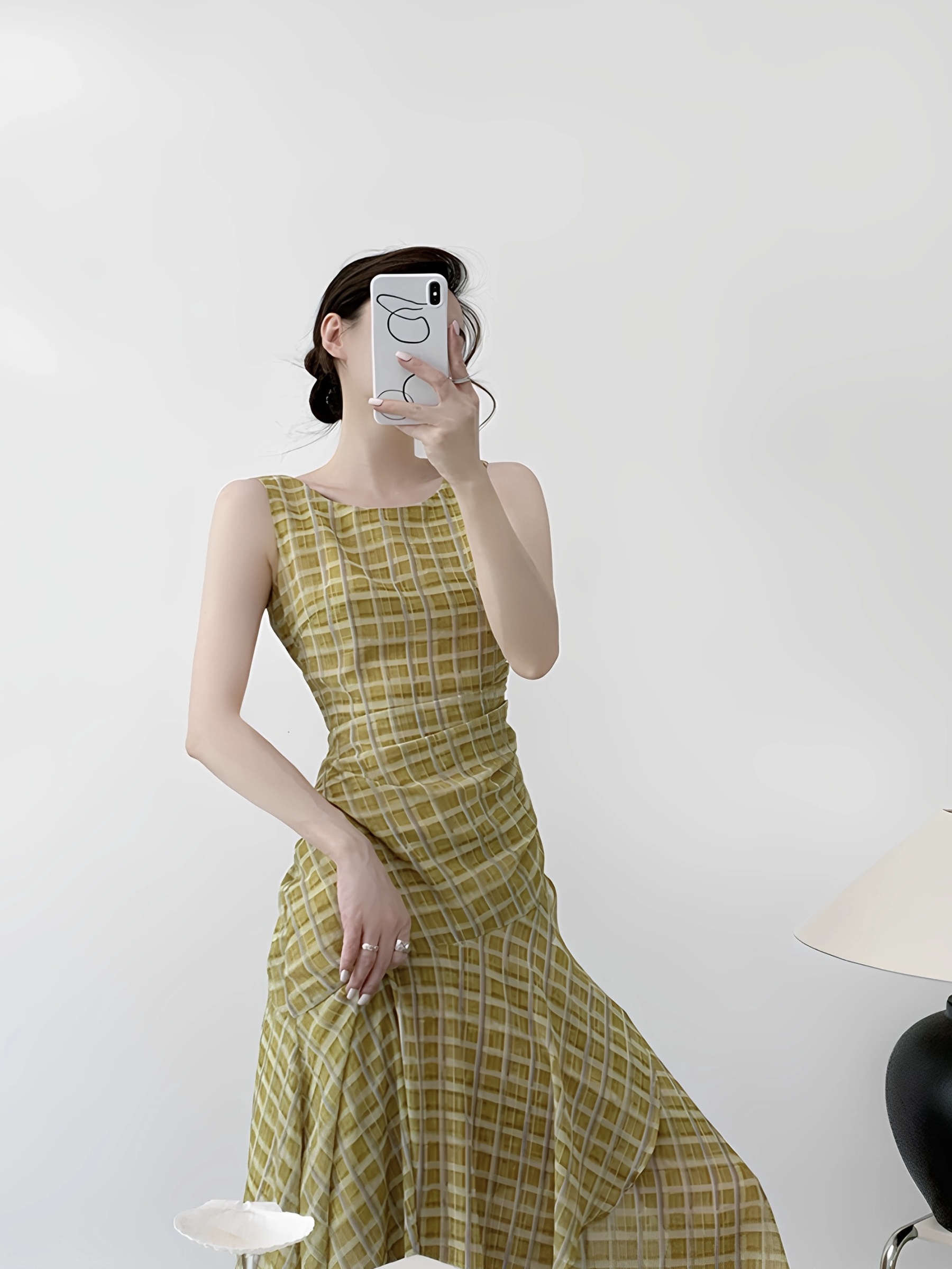 Mavys Vintage Check Bias-Cut Dress