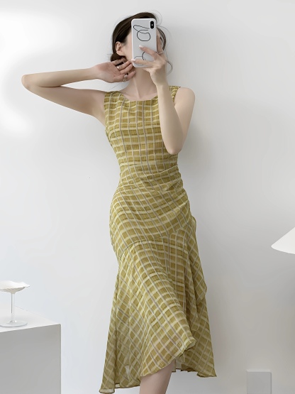 Mavys Vintage Check Bias-Cut Dress