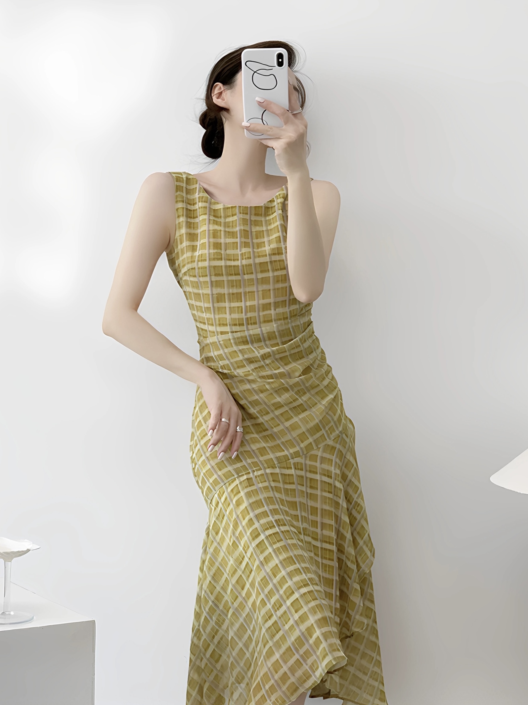 Mavys Vintage Check Bias-Cut Dress