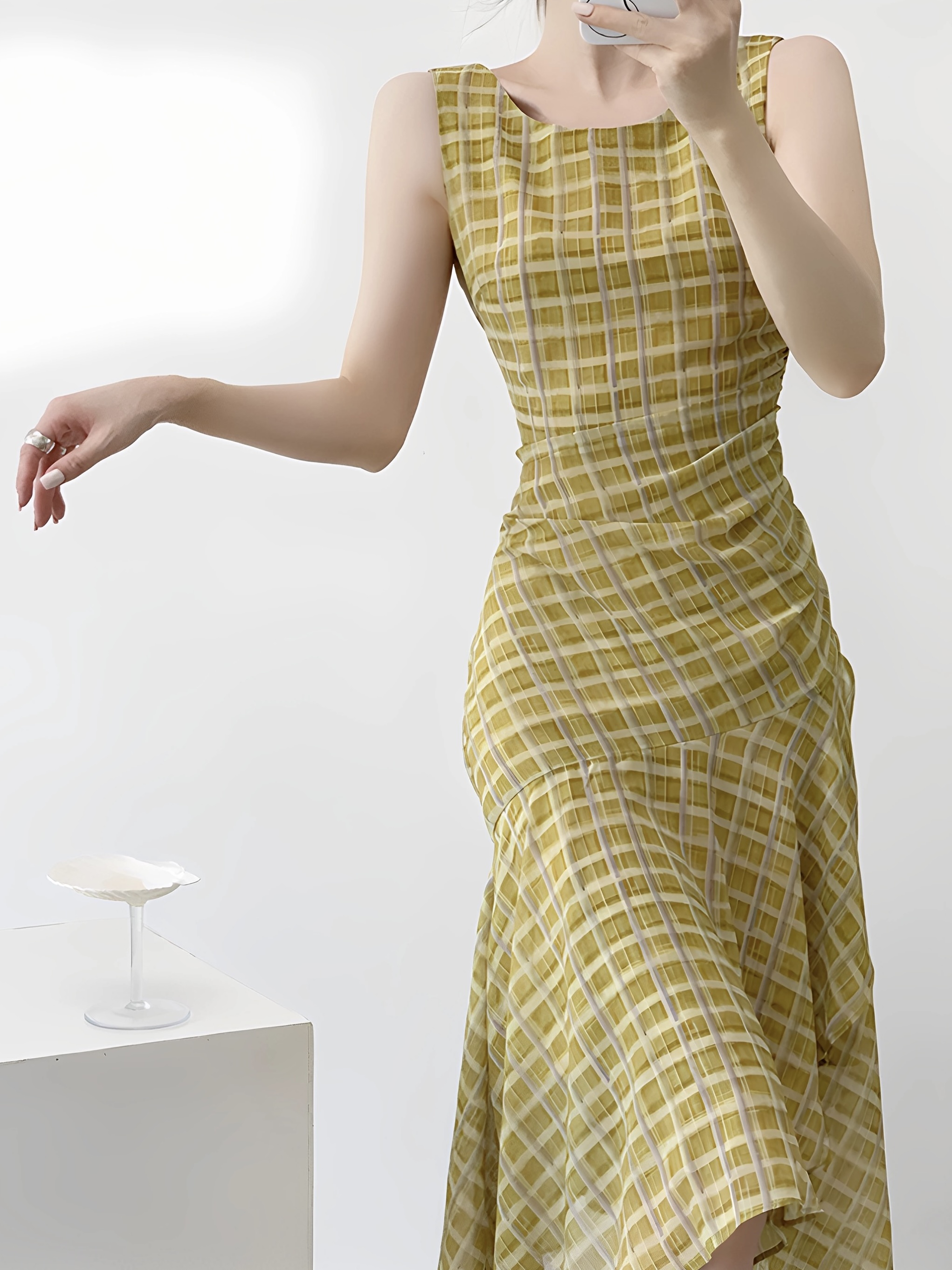 Mavys Vintage Check Bias-Cut Dress