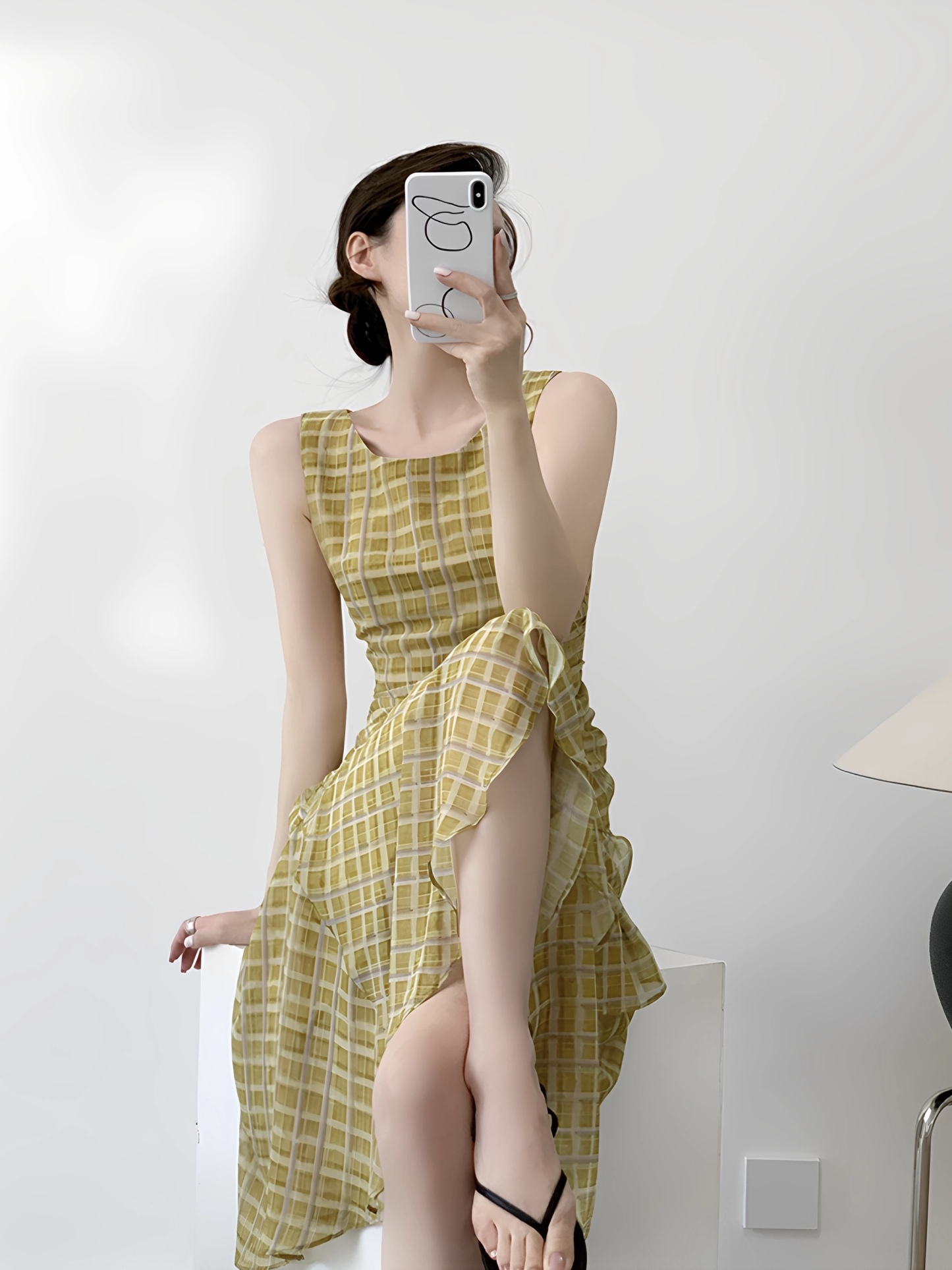 Mavys Vintage Check Bias-Cut Dress