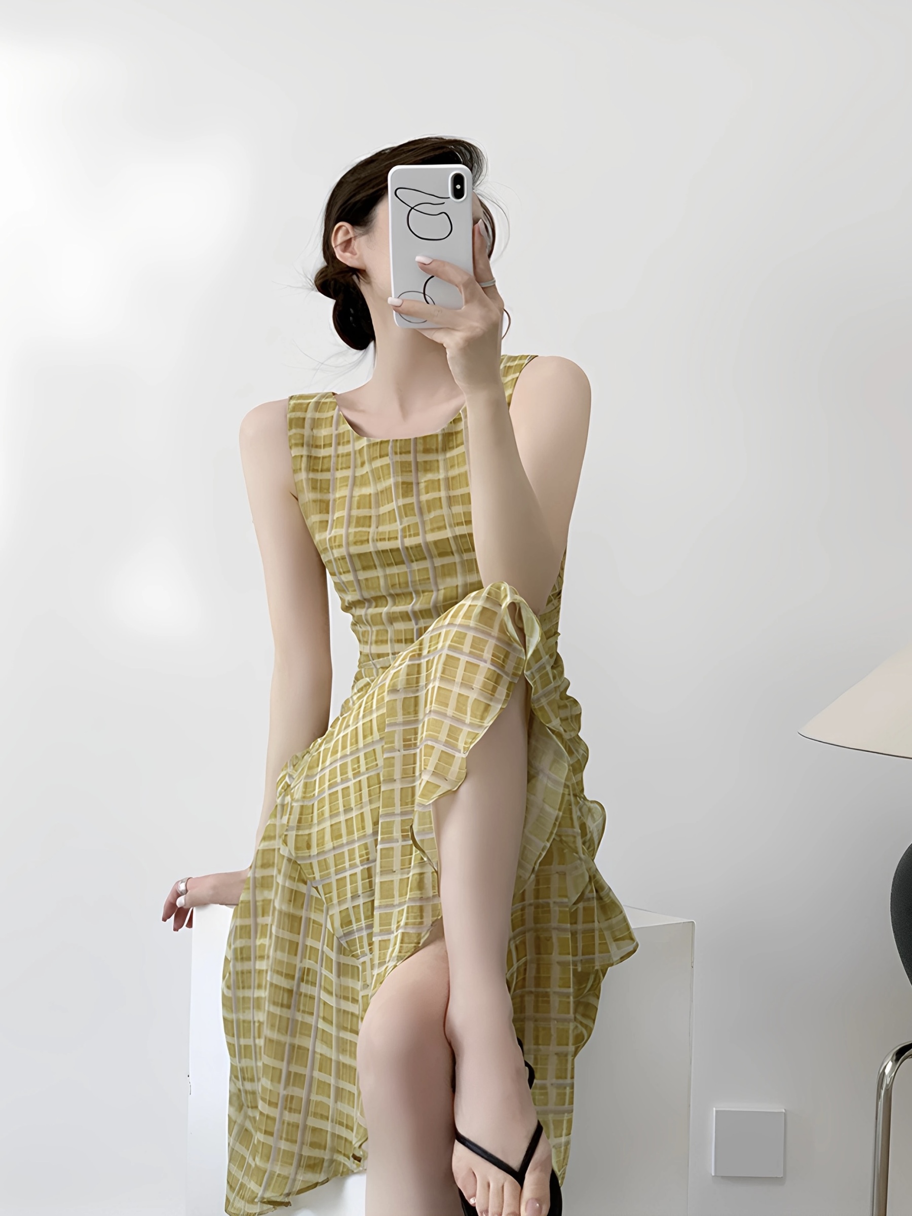Mavys Vintage Check Bias-Cut Dress