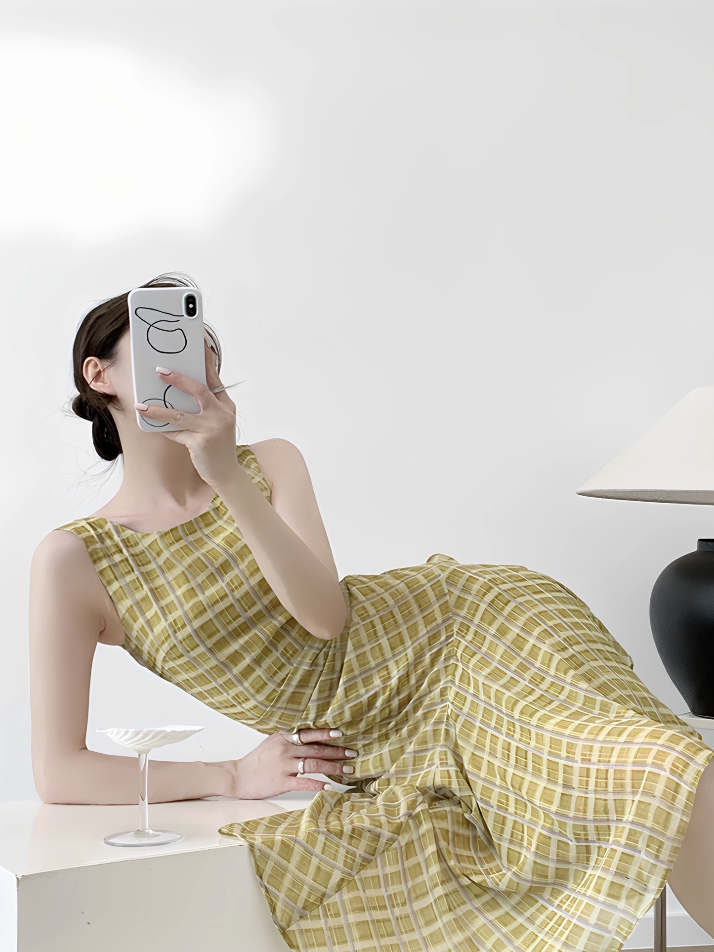 Mavys Vintage Check Bias-Cut Dress