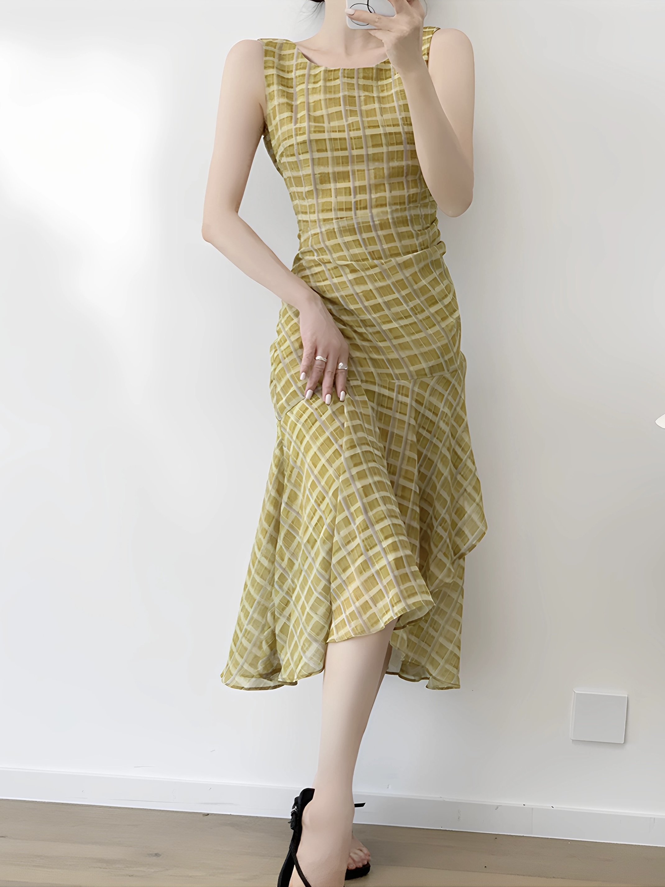 Mavys Vintage Check Bias-Cut Dress