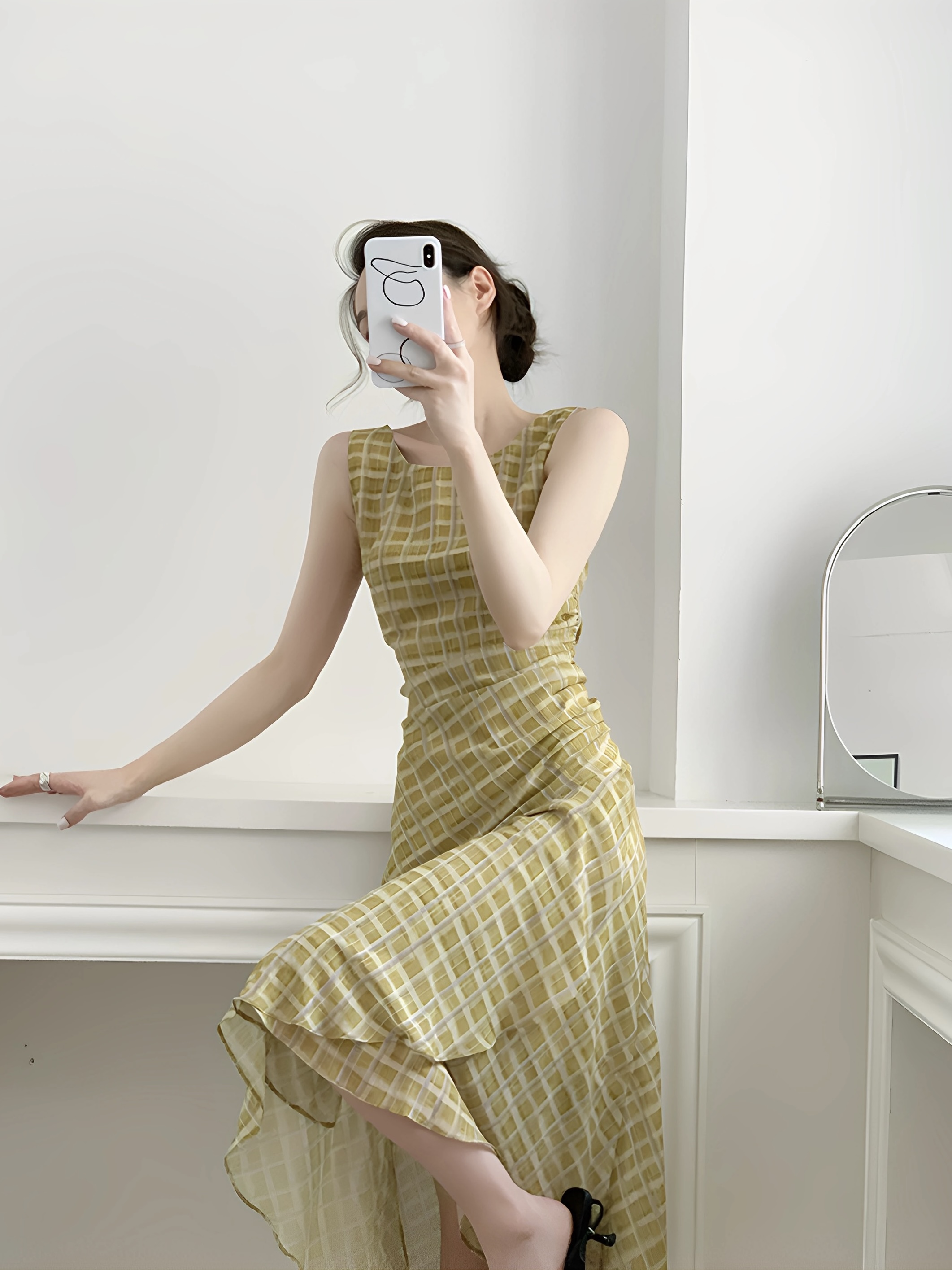 Mavys Vintage Check Bias-Cut Dress