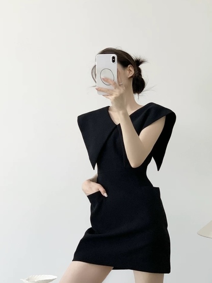 Moriah Flap Collar Structured Mini Dress