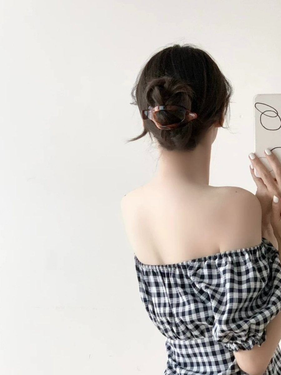 Maple Puff Sleeve Checked Blouse