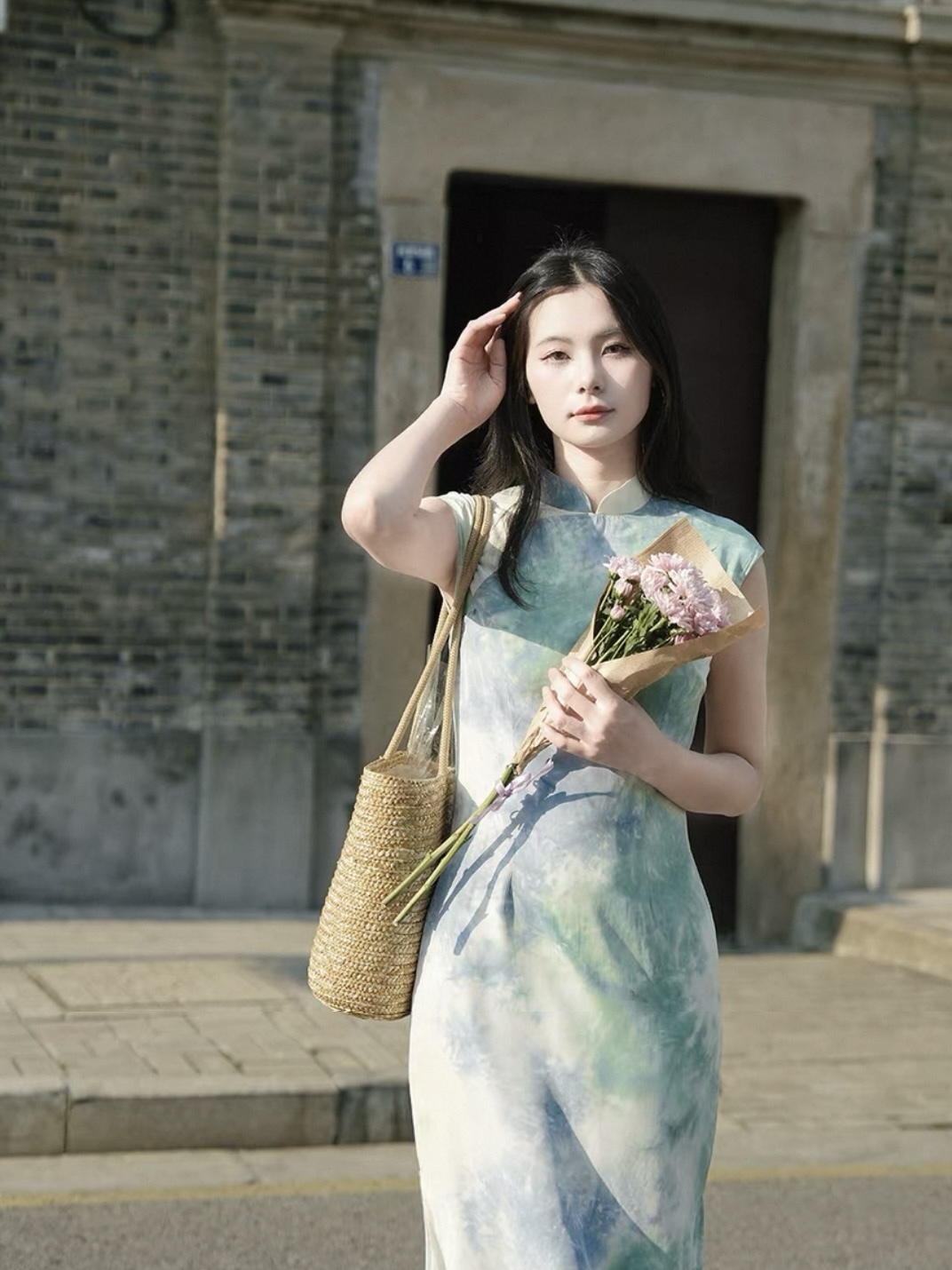 Ci Shan Water Colour Cap Sleeve Cheongsam