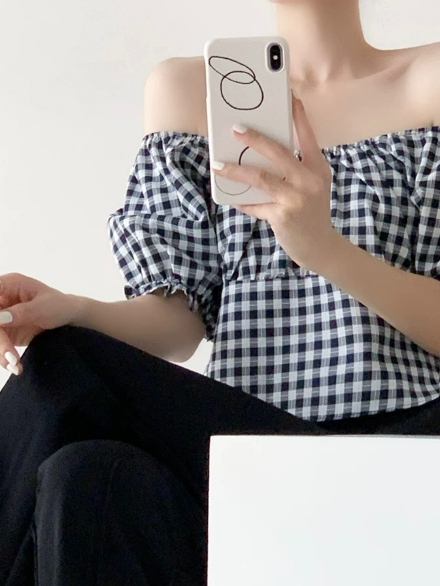 Maple Puff Sleeve Checked Blouse