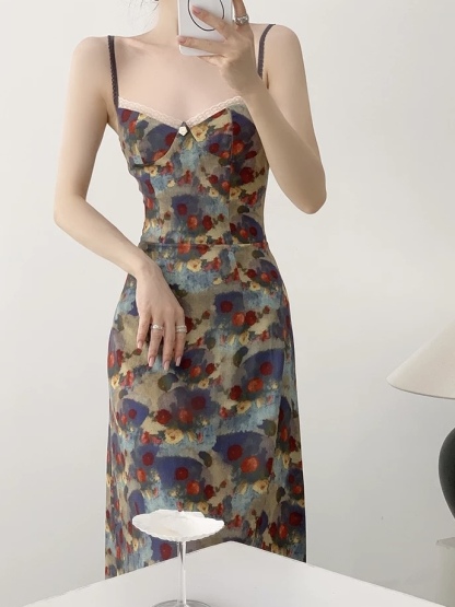 Mayja Vintage Floral Printing Skim Dress
