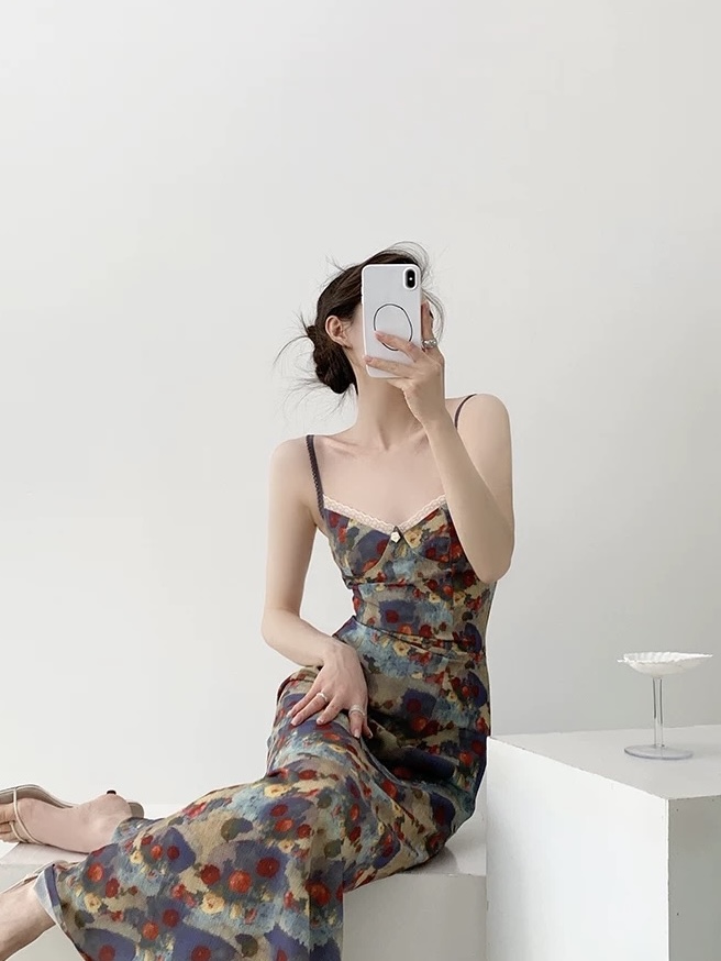 Mayja Vintage Floral Printing Skim Dress