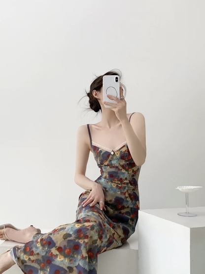 Mayja Vintage Floral Printing Skim Dress