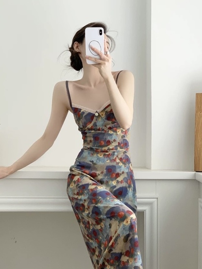 Mayja Vintage Floral Printing Skim Dress