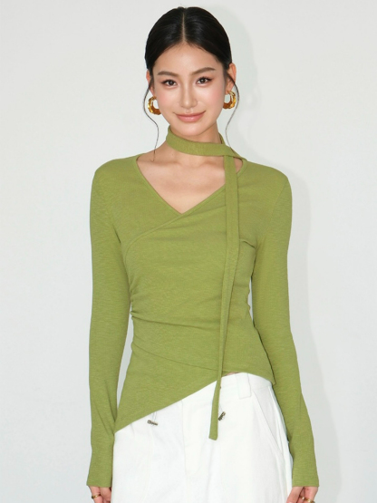 Jeysiah Neck Tie Knit Top-The Black Bow-