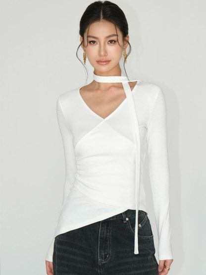 Jeysiah Neck Tie Knit Top-The Black Bow-