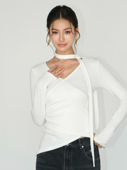 Jeysiah Neck Tie Knit Top-The Black Bow-