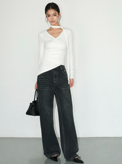 Jeysiah Neck Tie Knit Top-The Black Bow-