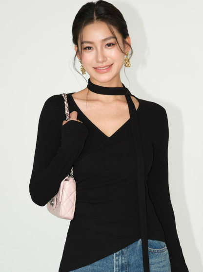Jeysiah Neck Tie Knit Top-The Black Bow-