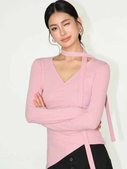 Jeysiah Neck Tie Knit Top-The Black Bow-
