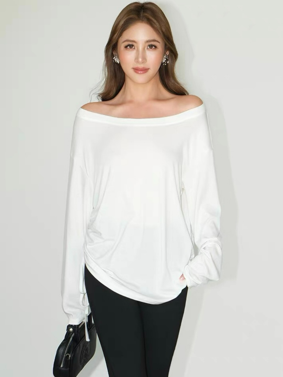 Fauste Side Ruched Long Sleeve Casual Top