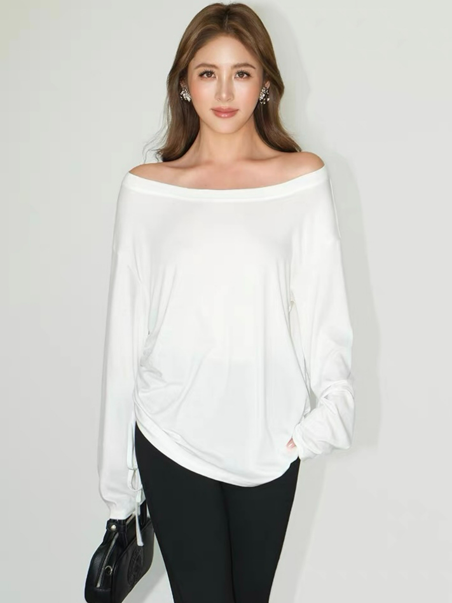 Fauste Side Ruched Long Sleeve Casual Top