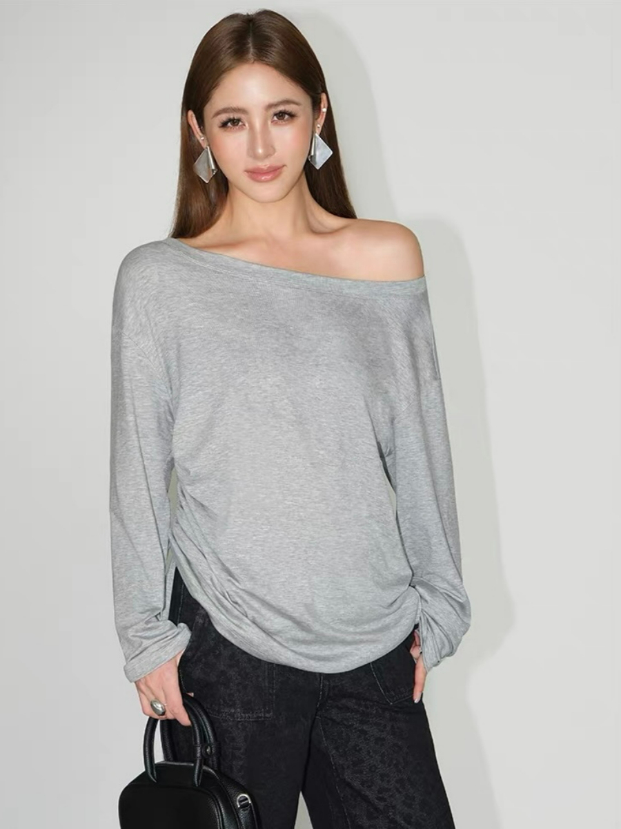 Fauste Side Ruched Long Sleeve Casual Top