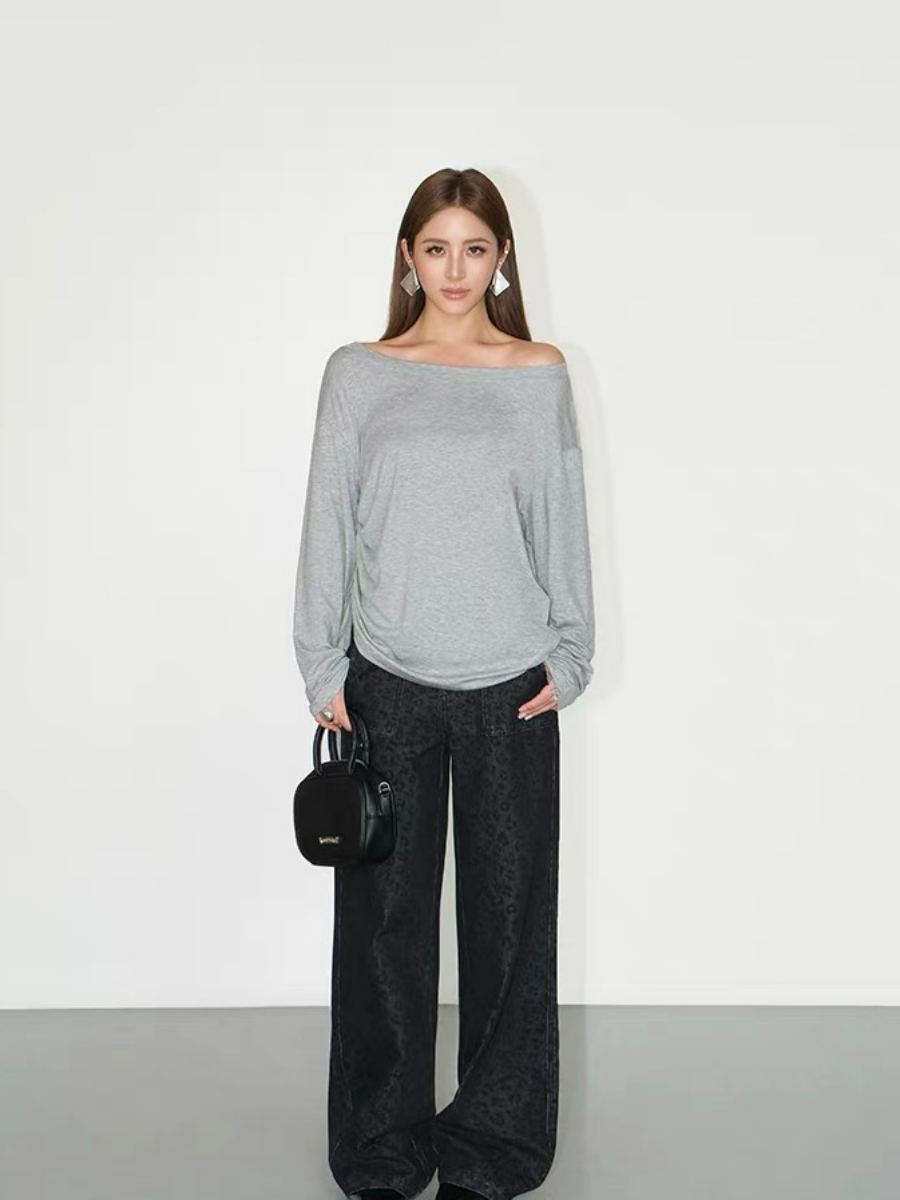 Fauste Side Ruched Long Sleeve Casual Top