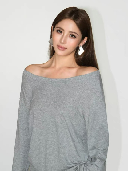 Fauste Side Ruched Long Sleeve Casual Top