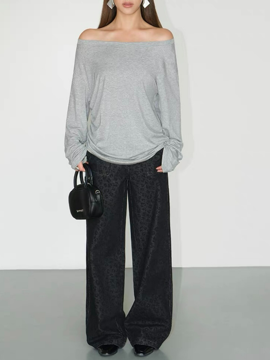 Fauste Side Ruched Long Sleeve Casual Top