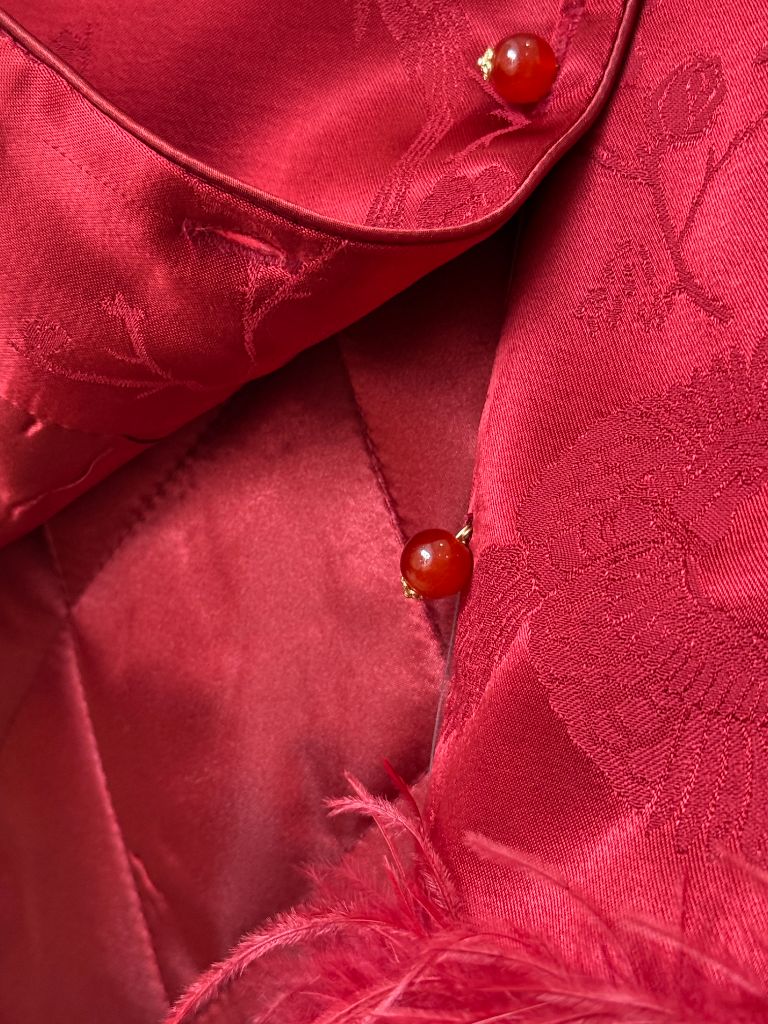 Shuang He Feather Trim Oriental Vest