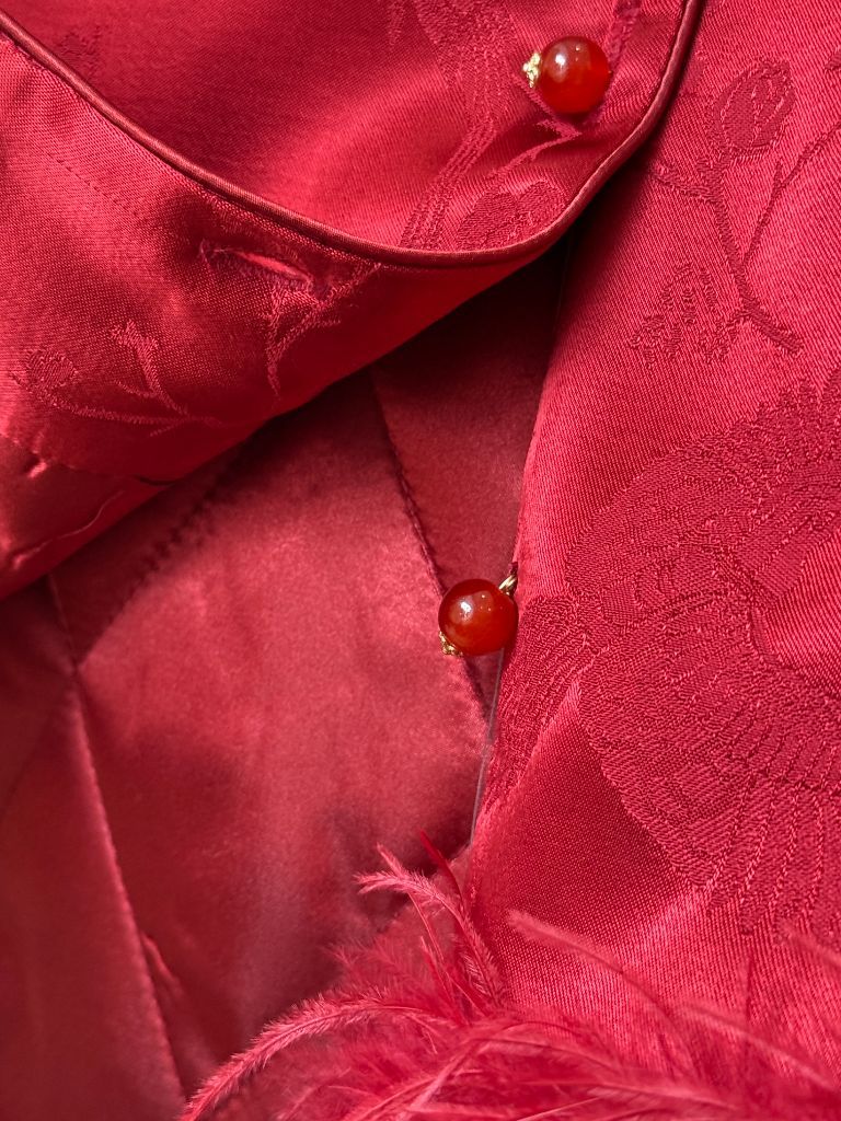 Shuang He Feather Trim Oriental Vest