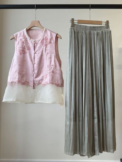 Shuang Ping Organza Paneling Oriental Vest