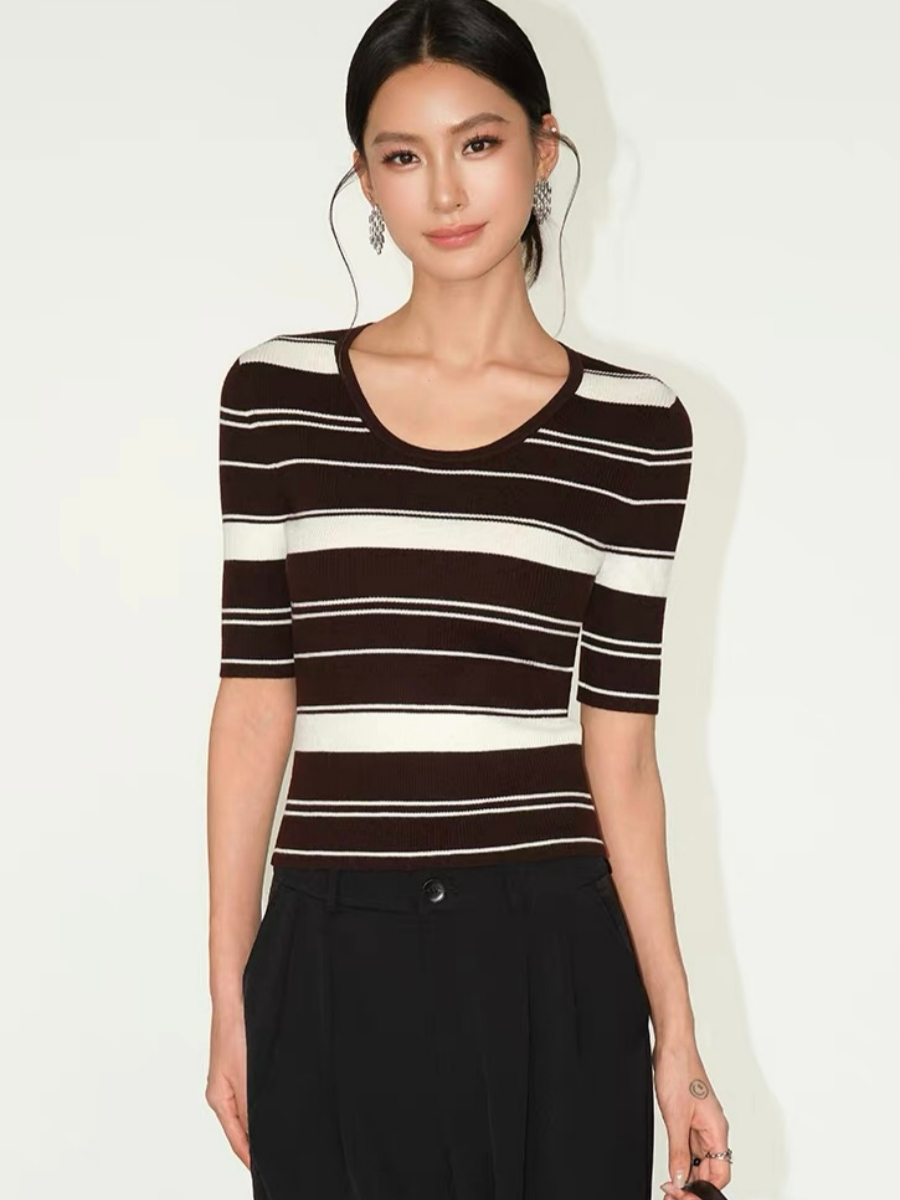 Frances Scoop Neck Classic Stripe Knit Top