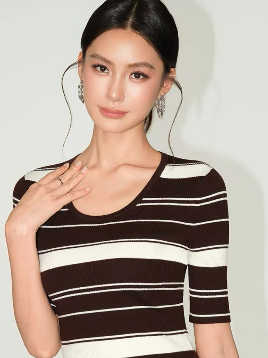 Frances Scoop Neck Classic Stripe Knit Top