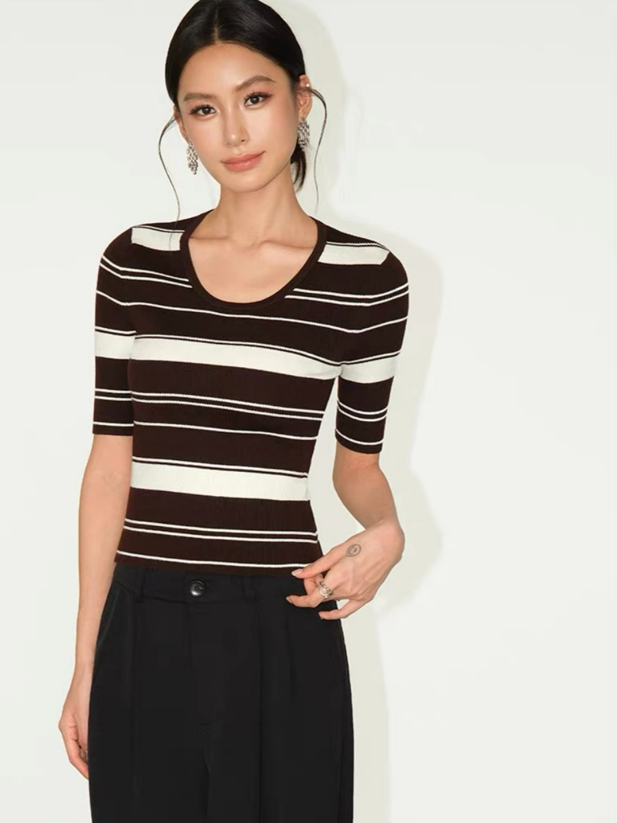Frances Scoop Neck Classic Stripe Knit Top