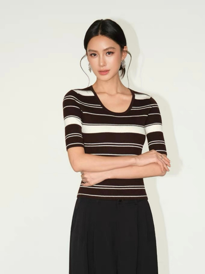 Frances Scoop Neck Classic Stripe Knit Top