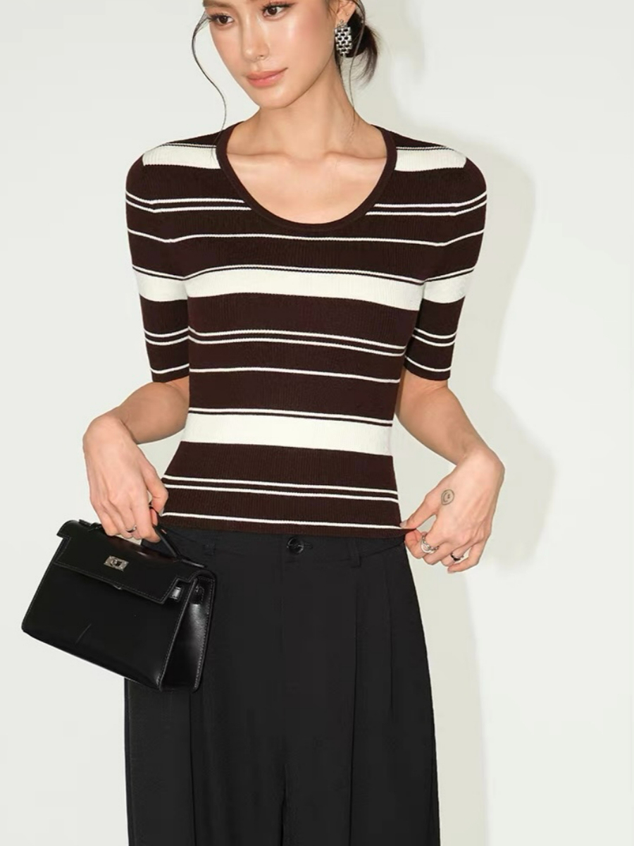 Frances Scoop Neck Classic Stripe Knit Top