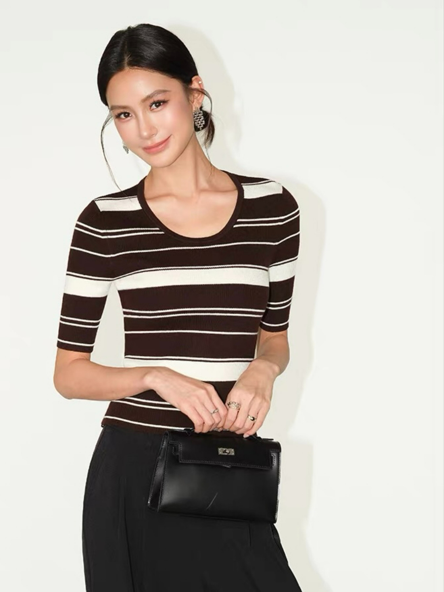 Frances Scoop Neck Classic Stripe Knit Top