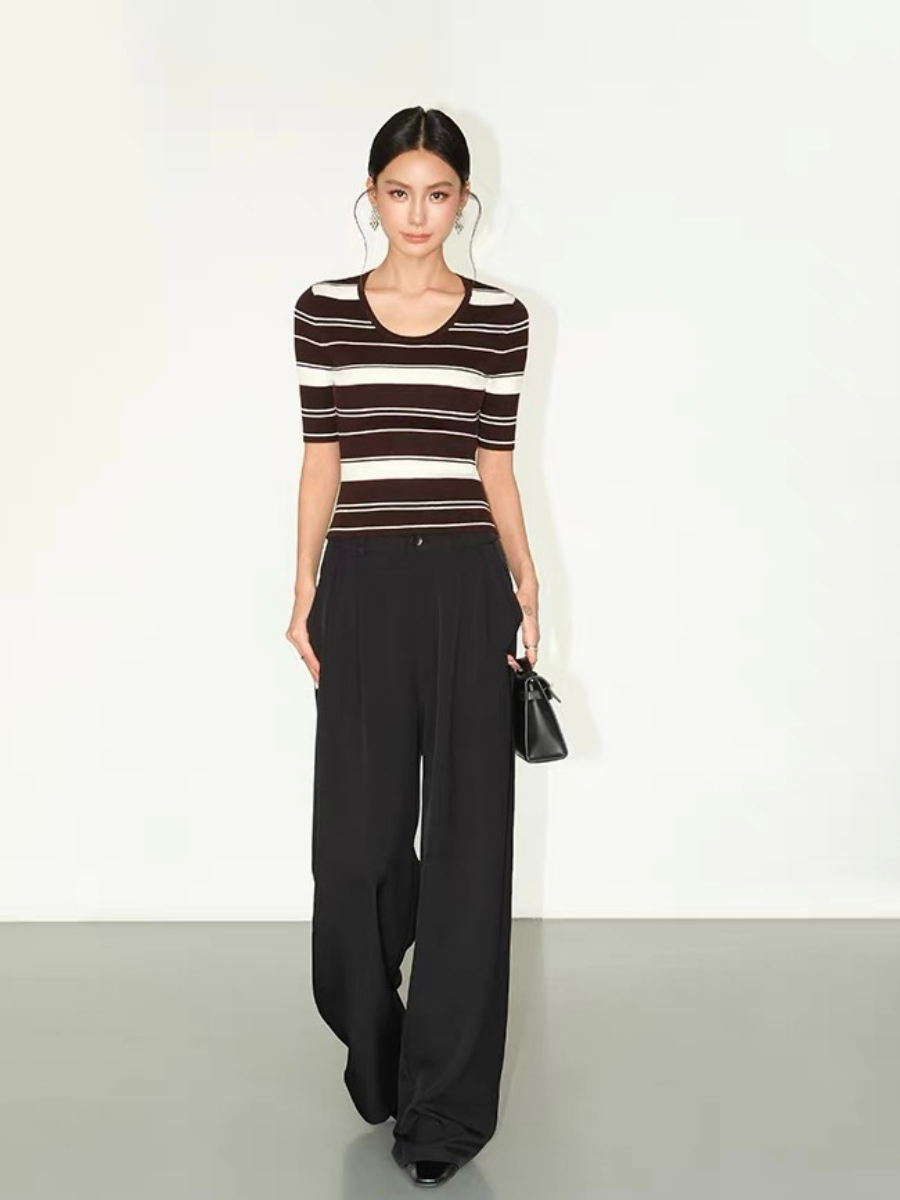 Frances Scoop Neck Classic Stripe Knit Top