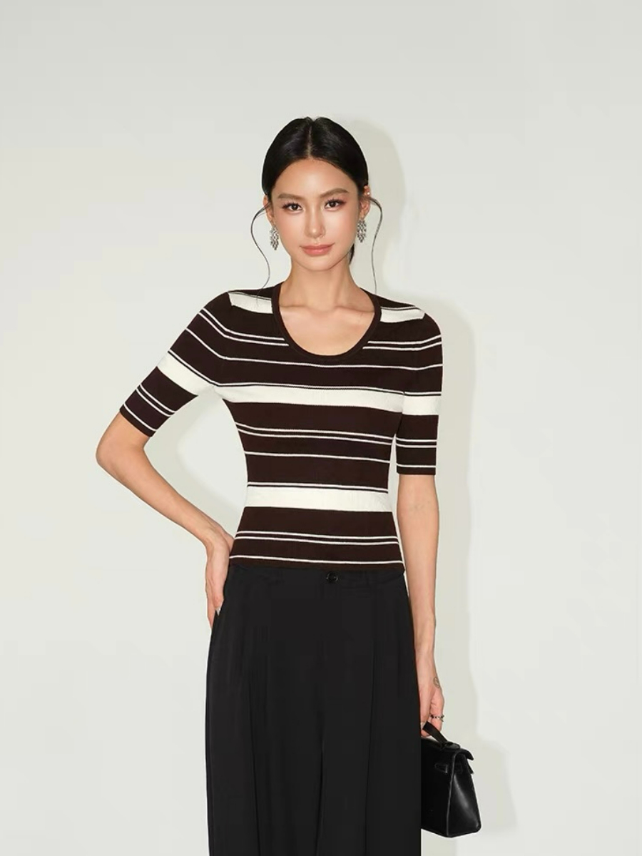 Frances Scoop Neck Classic Stripe Knit Top
