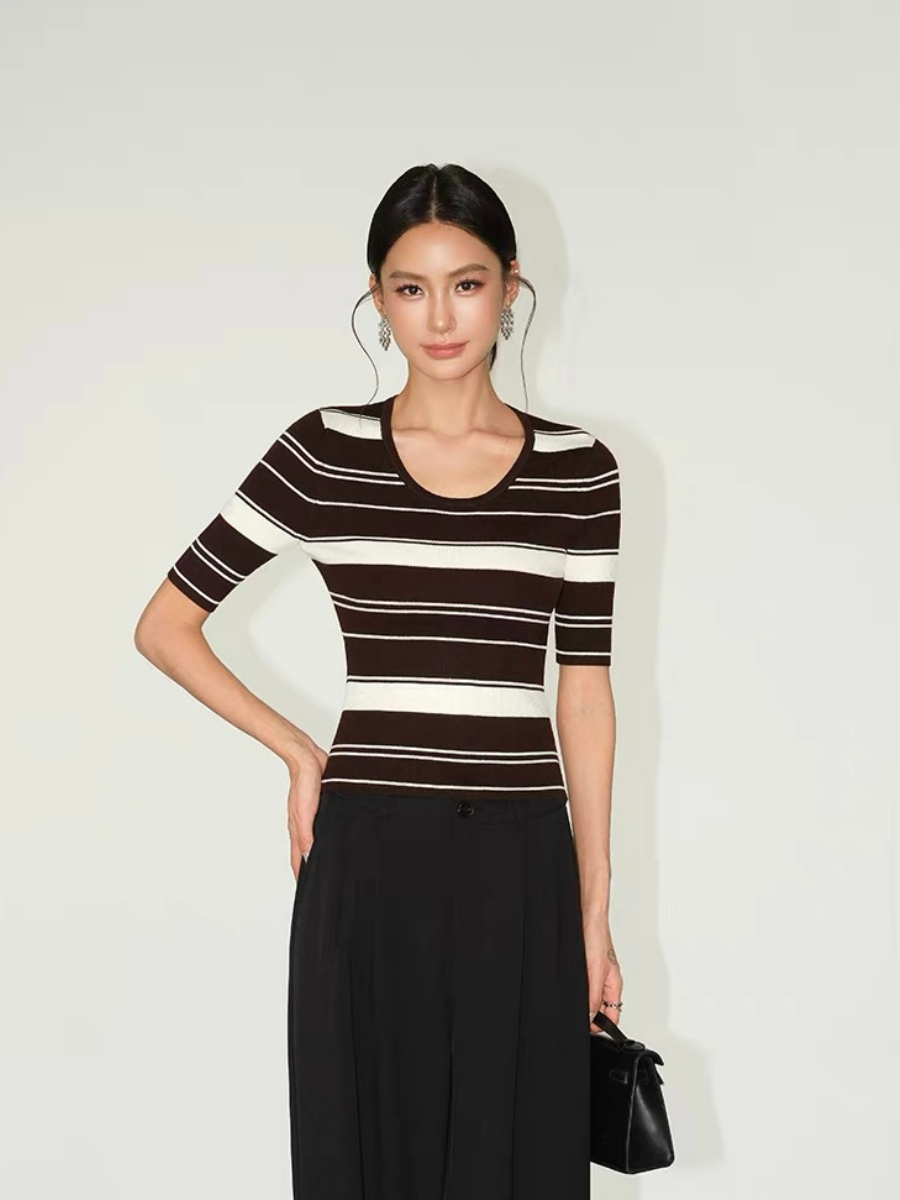 Frances Scoop Neck Classic Stripe Knit Top
