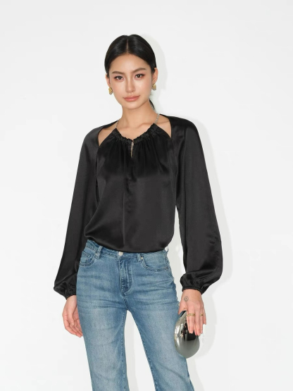 Jayde Halter Neck Long Sleeve Top-The Black Bow-