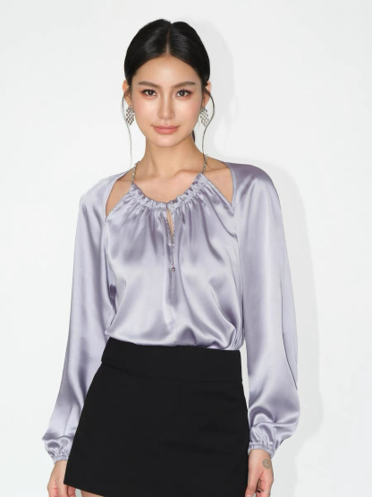 Jayde Halter Neck Long Sleeve Top-The Black Bow-