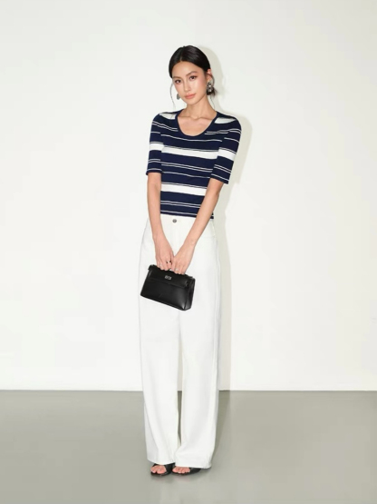 Frances Scoop Neck Classic Stripe Knit Top