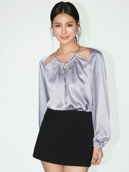 Jayde Halter Neck Long Sleeve Top-The Black Bow-