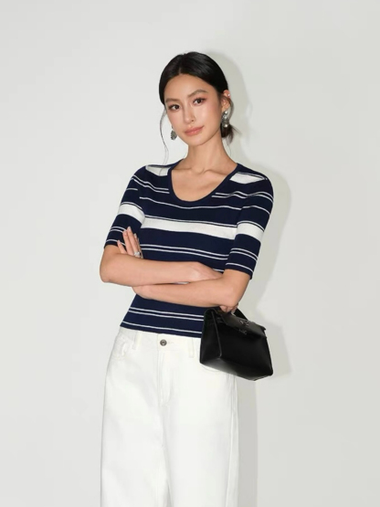 Frances Scoop Neck Classic Stripe Knit Top